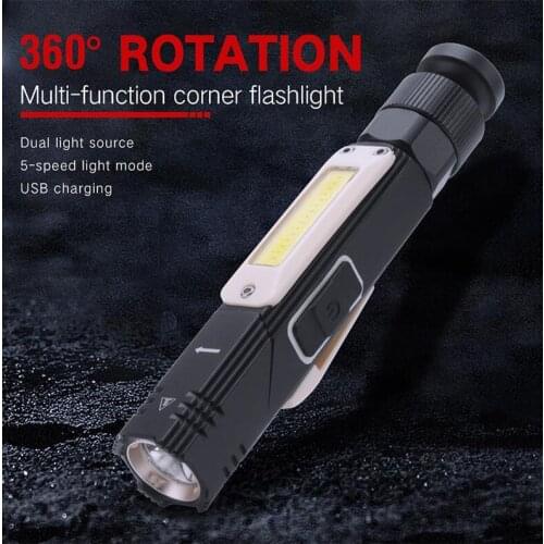 Multifunctional 360-degree Magnet Anti-fall Flashlight LED Variable light Flashlight Lamp USB Rechargeable Tactical Light Zoom