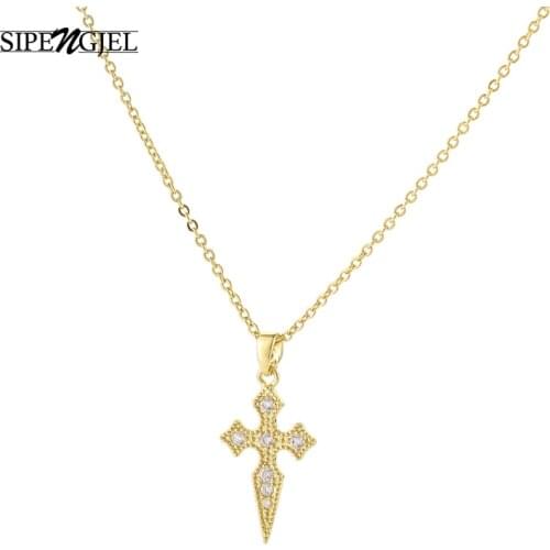 Fashion Cross Pendant Necklace Micro Pave Aaaa+ Cubic Zirconia Gold Silver Color Chain Cross Necklace For Women Wedding Jewelry