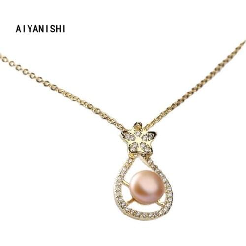 AIYANISHI 18K Gold Filled Natural Freshwater Pearl Necklace Flower Drop Necklace Choker Drop Natural Freshwater Pearl Pendants