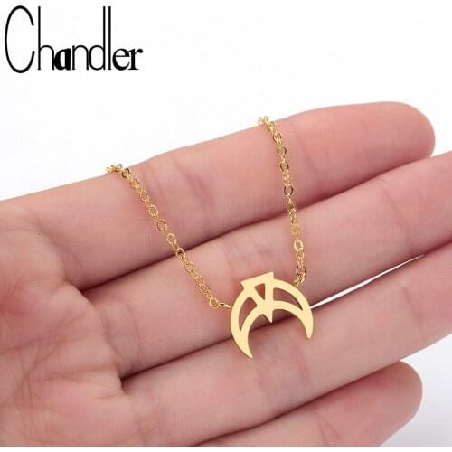 Chandler 2019 New Crescent Moon With Triangle Stainless Steel Necklaces Bijoux Maxi Statement Necklaces Collier Fashion Jewelry