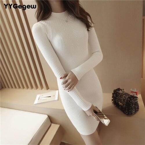 White Winter Women Warm Sweater Dresses Soft Long Sleeve Slim Bodycon Warm Casual Dress Sexy Mini Knitted Autumn Dress