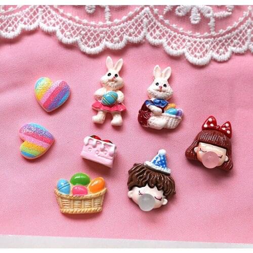 Simulation Resin Cartoon Bunny Fruit Basket Cream Glue Boys And Girls Charms 10pcs/lot For DIY Jewelry Making Accessories