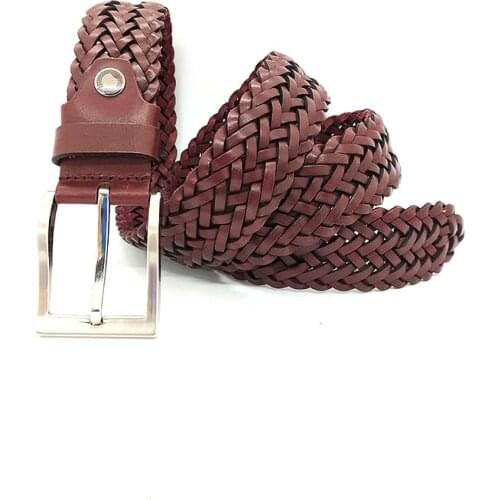 Genuine Soft Leather Handmade Unisex Knitting Belt High Quality Calfskin For Pants Metal Buckle Casual Gift For Valentines Day