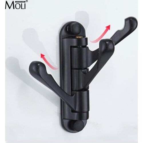 Modern Punch-free Towel Hooks Bath Robe Hooks Black Bathroom Accessorie Space Aluminum Hook Cloth Hanger 360 Spin 3 Hooks ML1016