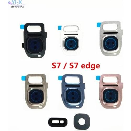50pcs/lot Back Rear Camera Glass Lens Cover + Frame Holder + Flash Light for Samsung Galaxy S7 G930 /S7 Edge G935