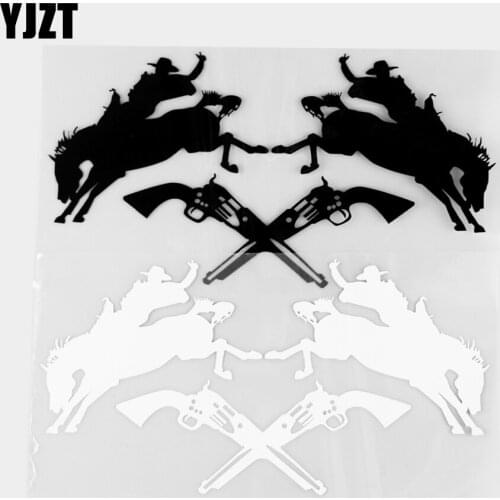 YJZT 10.1×16.8CM Equestrian Show Revolver Car Sticker Creative Vinyl Decal Classic Decoration Black / Silver 20C-0338