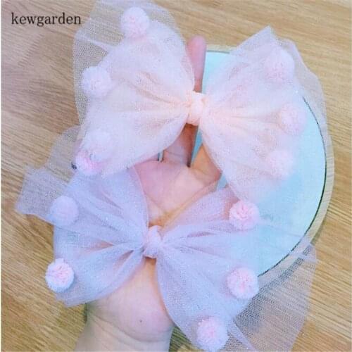 Kewgarden DIY Craft Supplies 12CM Gauze Ball Bowknot Handmade Kids Girl Hairpin Hairbow Headband Accessories Material 6Pcs / Lot