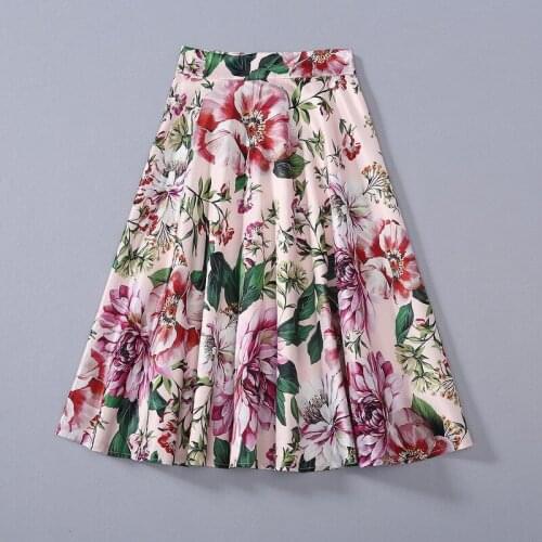 European and American womens clothing 2020 summer new style Peony flower print fashion Pleated skirt