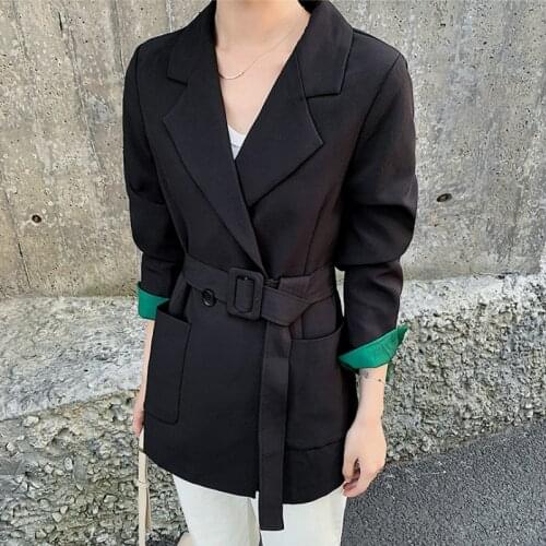 2020 New Spring Sashes Jacket Fashion Office Ladies Suits Black Coat Female Korean Blazers Chic England Women Blazer One Button