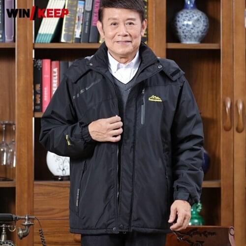 Winter Mens 2021 New Thicken Warm Hiking Jacket Hooded Zippers Windproof Windbreakers Outdoor Camping Outerwear Size L-5XL