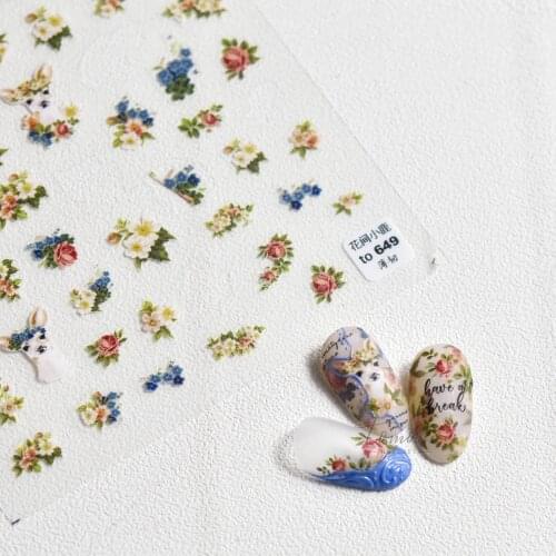 1 Pc 3D Embossed Flower Leaves Fawn Nail Stickers Colorful Nail Art Decals Sliders Manicure Decorations Foils Tattoo XQL11