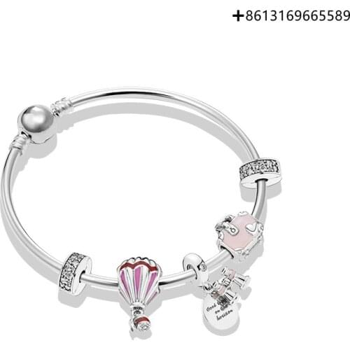 100% 925 Silver Original Engraving 1:1 Sweet Travel Bracelet Set Romantic And Elegant Hot Air Balloon Direct Batch Free Of Posta