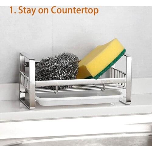 304 Stainless Steel Kitchen Soap Box Type Tray Rack Sponge Rack for Kitchen Sink Sponge and Soap Rack Kitchen Storage Supplies