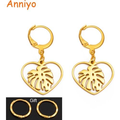 Anniyo Hawaiian Tropical Palm Leaves Earrings Kiribati Guam Micronesia Chuuk Heart Earring #231621