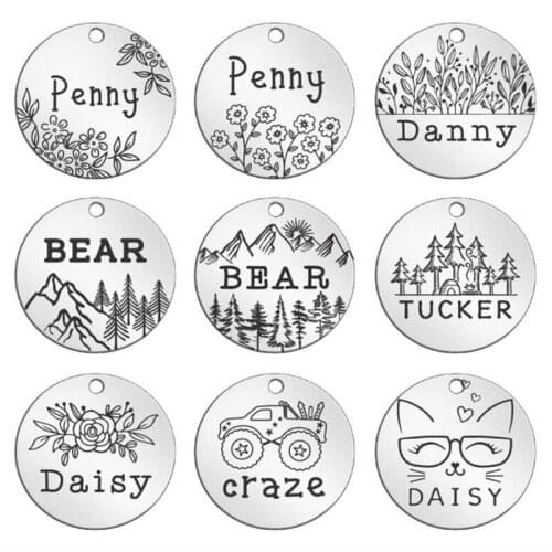 Custom Pet ID Tags, Dog Tag and Cat Tag Personalized Engraved Double Sided - Round Stainless Steel