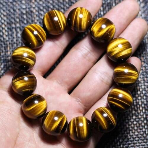 Genuine Natural Yellow Tigers Eye 16mm Gemstone Round Bead Crystal Stretch 16mm For Man Women Bracelets AAAAA