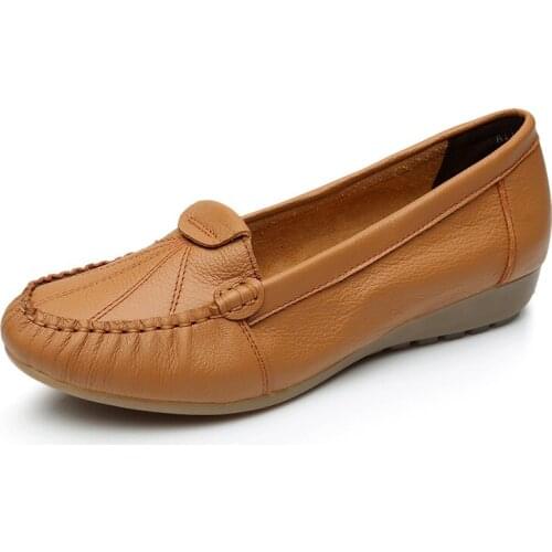 Brand Women Shoes Genuine Leather Soft Sole Womens Shoe Comfort Flat-heel Handmade Ladies Single Shoes Women Flats Large Size43