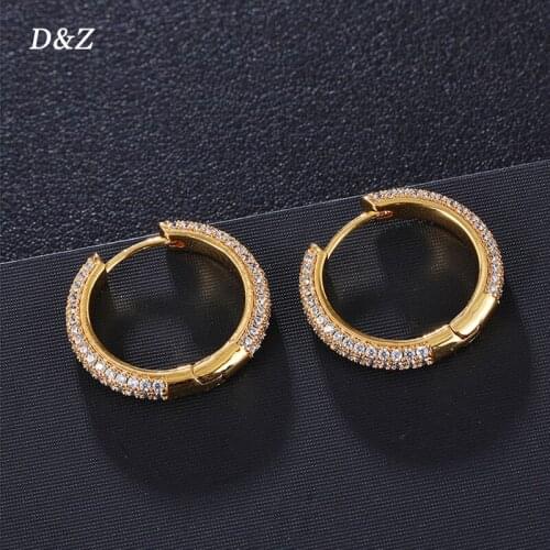 D&Z 1Pair Iced Out Round Shape Brass Earring Micro Paved AAA+ CZ Stones Hip Hop Punk Fashion Delicate Jewelry Gift For Men Women