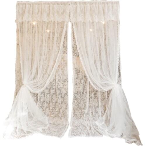 Double Layer Lace White Curtains Rococo Vintage Princess Curtains Fresh Sheer Curtain for Living Room Voile Curtain with Ruffle