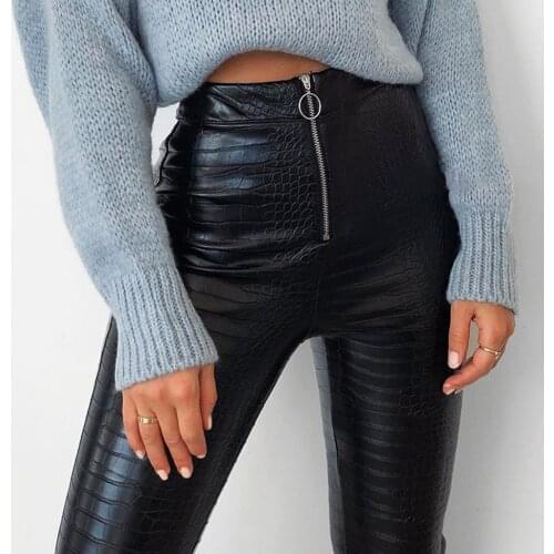 Elegant High Waist Faux Leather Pants Women Pencil Skinny Pants Office Ladies Trousers Casual Slim Black Nine Points Pants L3