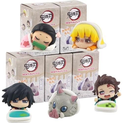 5pcs Demon Slayer Figures Tanjirou Kamado Nezuko Agatsuma Zenitsu Hashibira Inosuke Tomioka Giyuu Sleeping Anime Model Toys