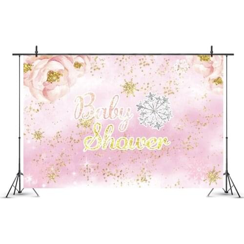 Golden Snowflake Pink Baby Shower Photography Background Photo Booth Studio Decor