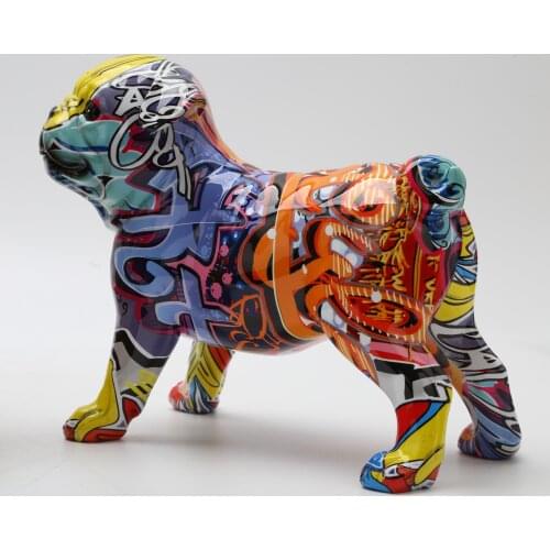 Graffiti Simple Creative Painted Pug Living Dog Color Decorations Home Entrance Wine Cabinet Office Decorations Resin Crafts