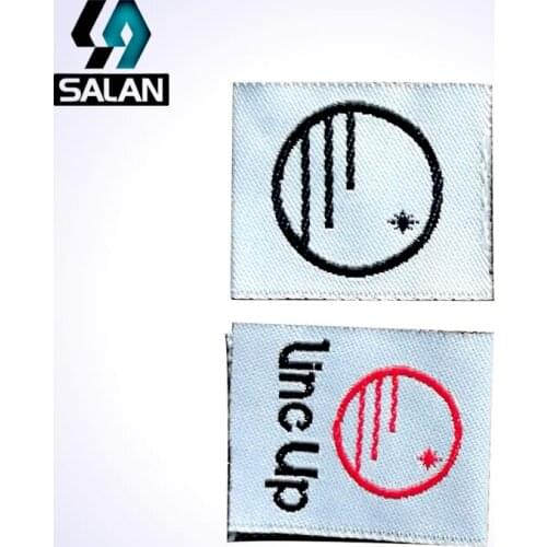 Customized clothing labels custom center fold damask woven garment labels for clothes fabric embroidered sewing tags
