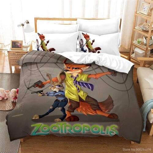3D Printed Zootropolis Bedding Set Disney Cartoon Zootopia Duvet Cover Set Soft Comforter Cover with Pillowcase Set Bedclothes