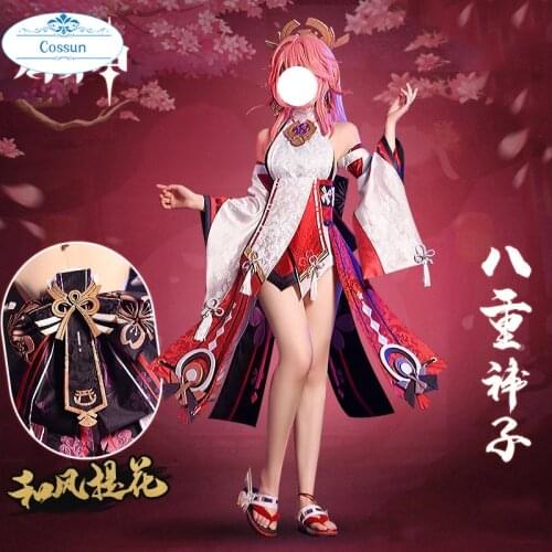 Anime!Genshin Impact Yae Battle Suit Gorgeous Kimono Uniform Cosplay Costume Halloween Party Role Play Outfit For Women 2021 NEW