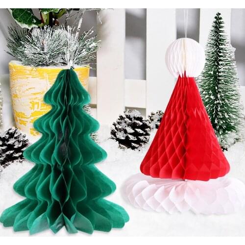 Creative Christmas Tree Paper Honeycomb Ball Xmas Hat Pendants Merry Christmas Decor For Kids Noel Gift Happy New Year 2022