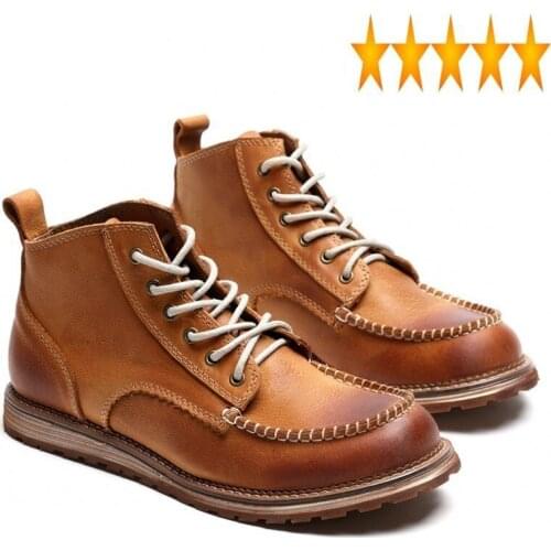 Lace British Mens Autumn Winter Up Round Toe Ankle Boots High Quality Real Leather Cowhide Fashion Male Cargo Shoes Streetwear