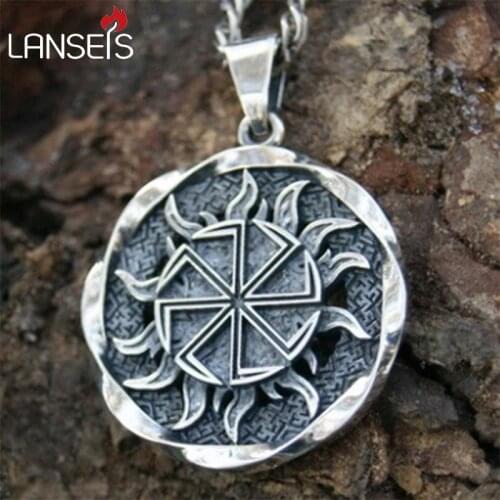 Lanseis10pc Alatyr star Slavic jewelry Sun symbol Amulet pendant norse Occult Pendant Germanic Pagan men necklace