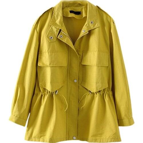 New Spring Autumn Clothing Windbreaker Female Tooling Coat Slim Plus Size 3XL 4XL Trench Coat Women Outerwear Casual Tops AH51