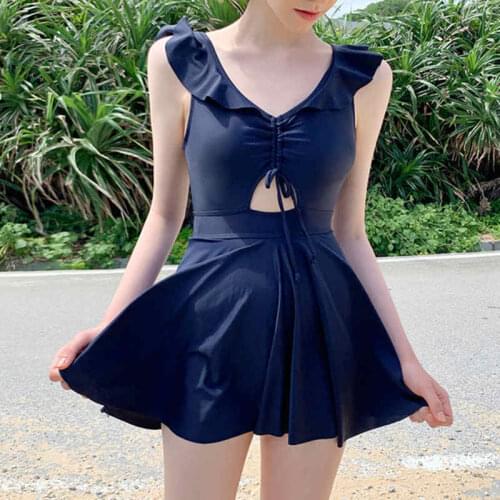 2020 new Korean bikini cover belly slim sexy ruffled conservative one-piece skirt boxer swimsuit female
