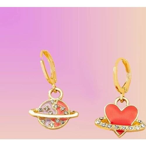 New Creative Oil Drop Crystal Planet Red Love Heart Earrings 2021 Trend Dangle Unusual Earrings For Women Egirl Fashion Jewelry