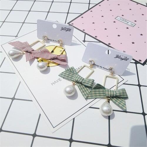 New Elegant Woman Water Drop Earrings Long Ribbon Striped Bowknot Fancy Dangle Earrings Fashion Jewelry