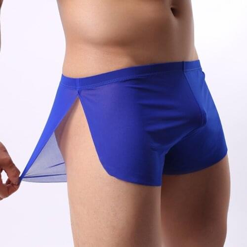 Sexy Mens Panties Men Transparent Mesh Boxer Shorts Underwear Breathable Loose Home Male Shorts Sleep Pajama Lounge Underpant