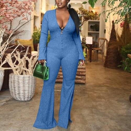 Long Sleeve V Neck Casual Solid Jumpsuit