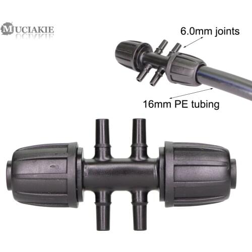 MUCIAKIE 16mm PE Tubing Connector to 6.0mm Joints Garden Reduced 6-Ways Water Connector Gardening Irrigation Adapter Fitting