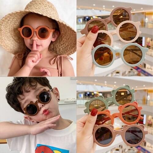 With Bag Round Baby Girl Kids Sunglasses 2021 Children Cute Little bear Black Pink Colorful Sun Glasses for Kids Unisex UV400