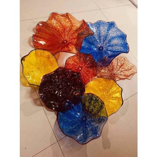 Modern Hand Made Blown Glass Flower Plates Chihuly Murano Glass Wall Plates