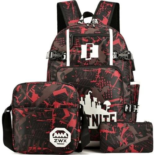 3pcs/set Fortnite Game Luminous School Bag Men and Women Students Bag Teenagers Unisex Campus Kids Large-capacity Backpack gift