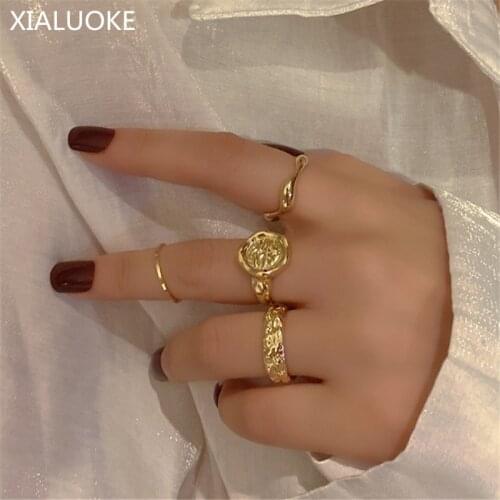 XIALUOKE Hip/Hop Rock Metal Geometrical Irregular Round Finger Rings For Women Punk Ring Set Jewelry Wholesale R011
