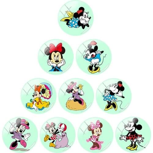 Disney Mickey Minnie Play 12mm / 15mm / 16mm / 18mm / 20mm Photo Round Glass Cabochon Flat Back Jewelry DIY Production