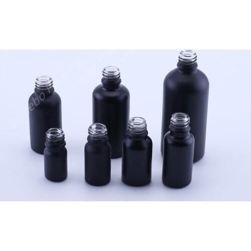 Factory Hot Sale 200pcs/lot 18mm Neck Matte Black 5ml 10ml 15ml 20ml 30ml 50ml 100ml Essential Oil Glass Bottle