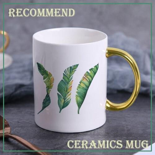 Green leaves ceramic Mug 400ml,coffee cup personalized drinking cup couple milk Mugs Drinkware Nice Gifts KTZW-011