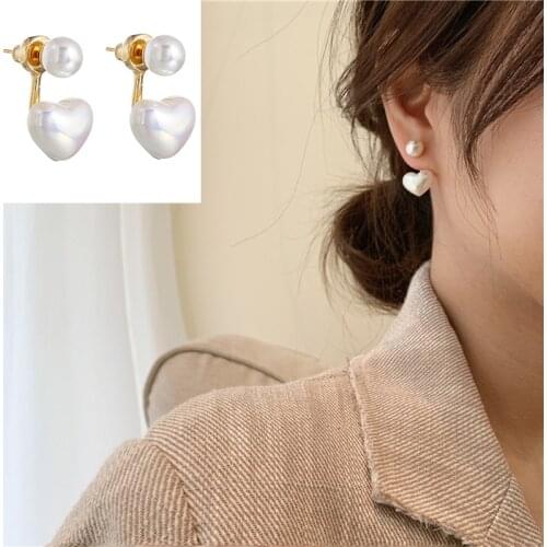 Pearl Peach Heart Love Dangle Earrings For Woman Fashion Vintage Elegant Sweet Korean Jewelry Wedding Party Girls' Luxury Gift