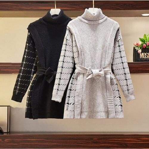 Large Size Womens Clothing 2021 Spring New Waist Fashion French Fake Two Piece Sweater Womens Top Fashion