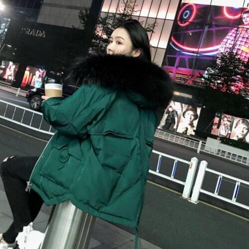 2019 new style Korean version down jacket short style loose super large wool collar women coat simple fashion lady clothes